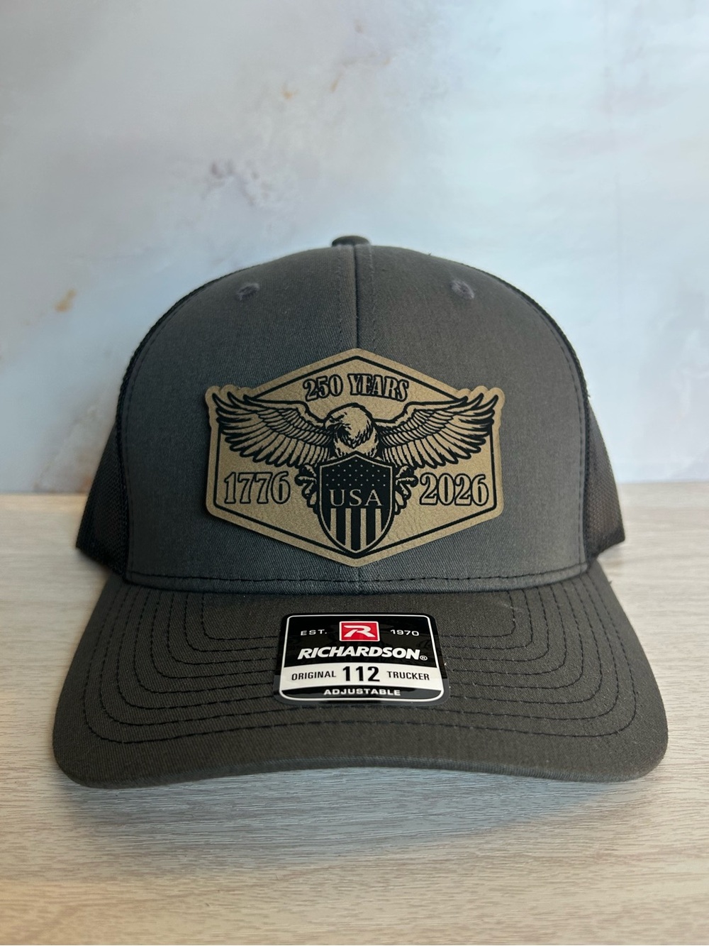🇺🇸 Richardson 112 Trucker Hat 1776-2026 250 Years USA. Laser Engraved Patch.